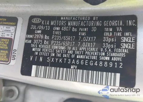 2014 Kia Sorento Lx z USA, uszkodzony, nr VIN 5XYKT3A66EG488912